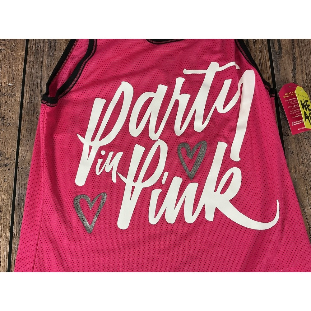 Zumba Party in Pink A0P00357 Tank Top L Berry Mesh Glitter Heart Activewear - Picture 3 of 7